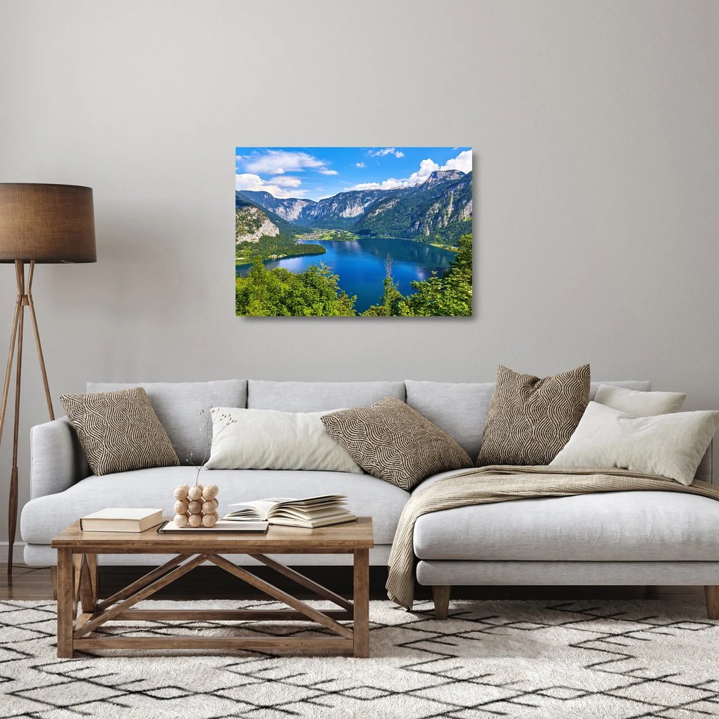 Tablou pe sticlă - Lacul Hallstatt, Hallstatt, Austria (70x50 cm)