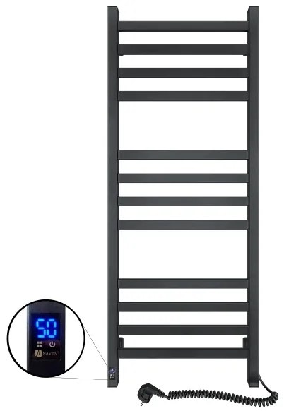 Radiator baie tip scară AVANGARD cu termostat, 459 W, 230 V, 120,6 cm, IP44, negru pr.