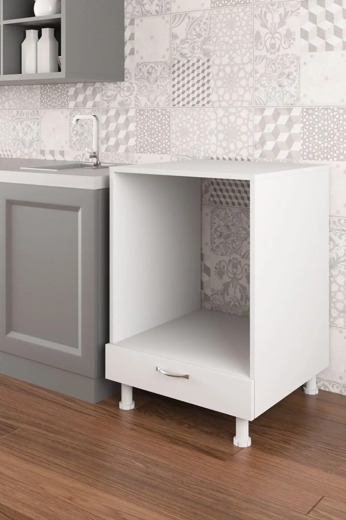 Dulap masca aragaz, cuptor bucatarie cu sertar, Homs, alb, 85 x 60 x 59 cm