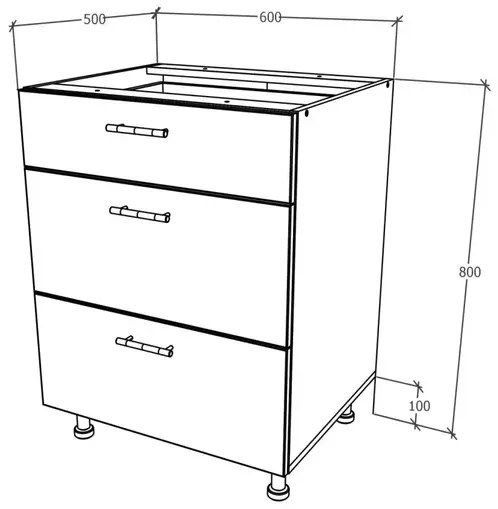 Corp Baza Karo, 3 Sertare, Lemn Natural/Alb, 60 x 50 x 80 cm
