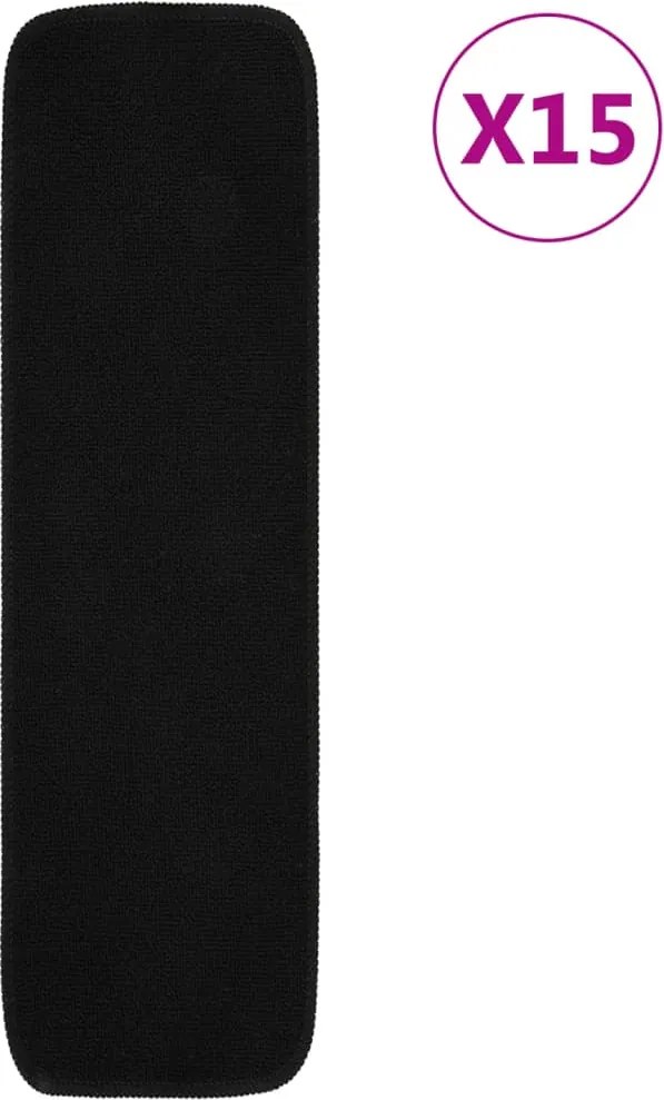 vidaXL Covorașe de scări, 15 buc., negru, 75x20 cm, dreptunghiular