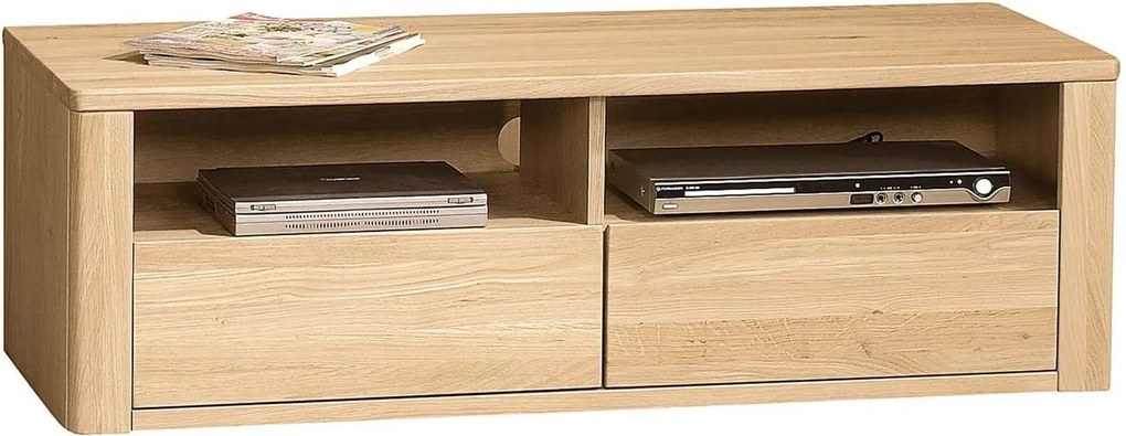 Comodă lemn masiv natur Hugo TV Stejar, 123.5 × 50 × 39.8 cm