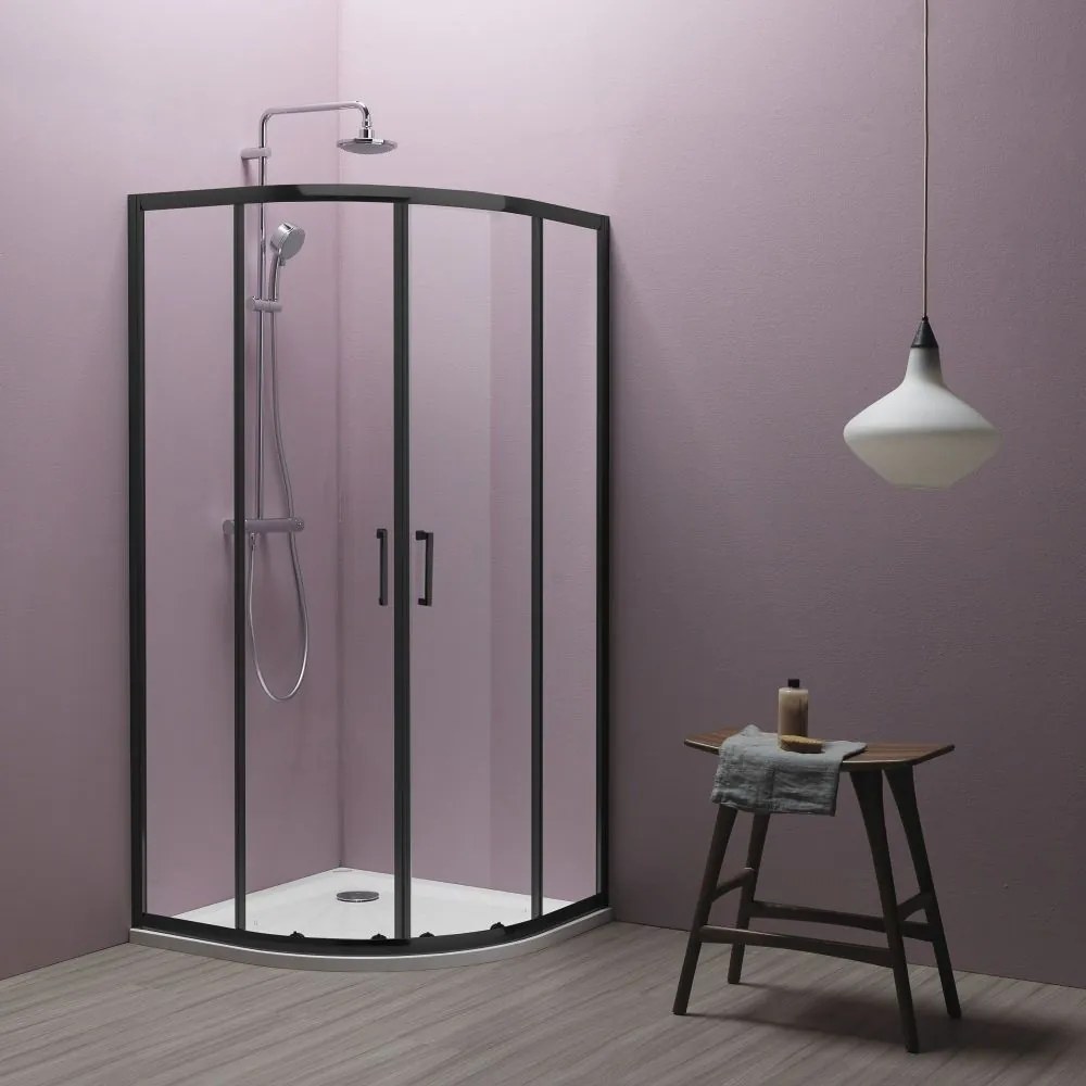 Cabina dus semirotunda cu usi glisante Kolpa San Eco Quat TKP 80x80 cm, profil negru