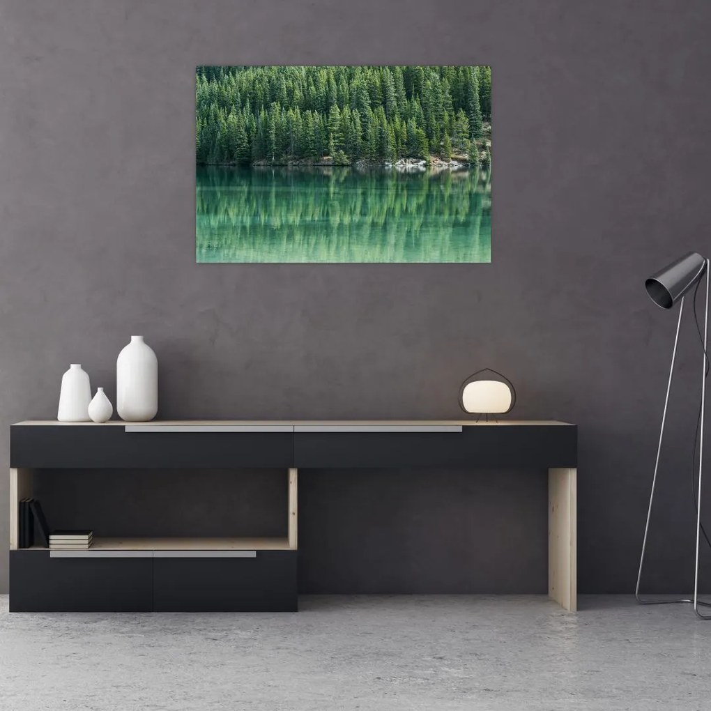 Tablou - Coniferi lângă lac (90x60 cm)