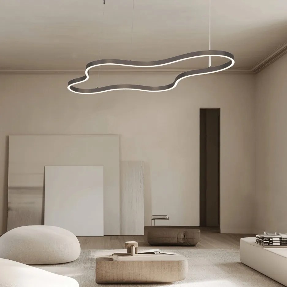Lustra suspendata LED 95W, forma circulara fluida, cafeniu 127x60cm