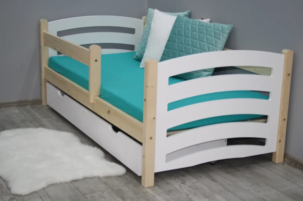 Pat pentru copii MELA 80 x 160 cm, alb–pin Saltea: saltea EASYSOFT 8 cm, Somiera: cu somiera din lamele
