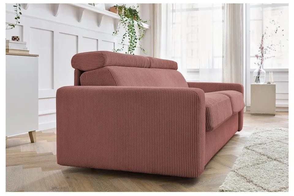 Canapea roz extensibilă cu tapițerie din catifea reiată 195 cm Monaco – Bobochic Paris