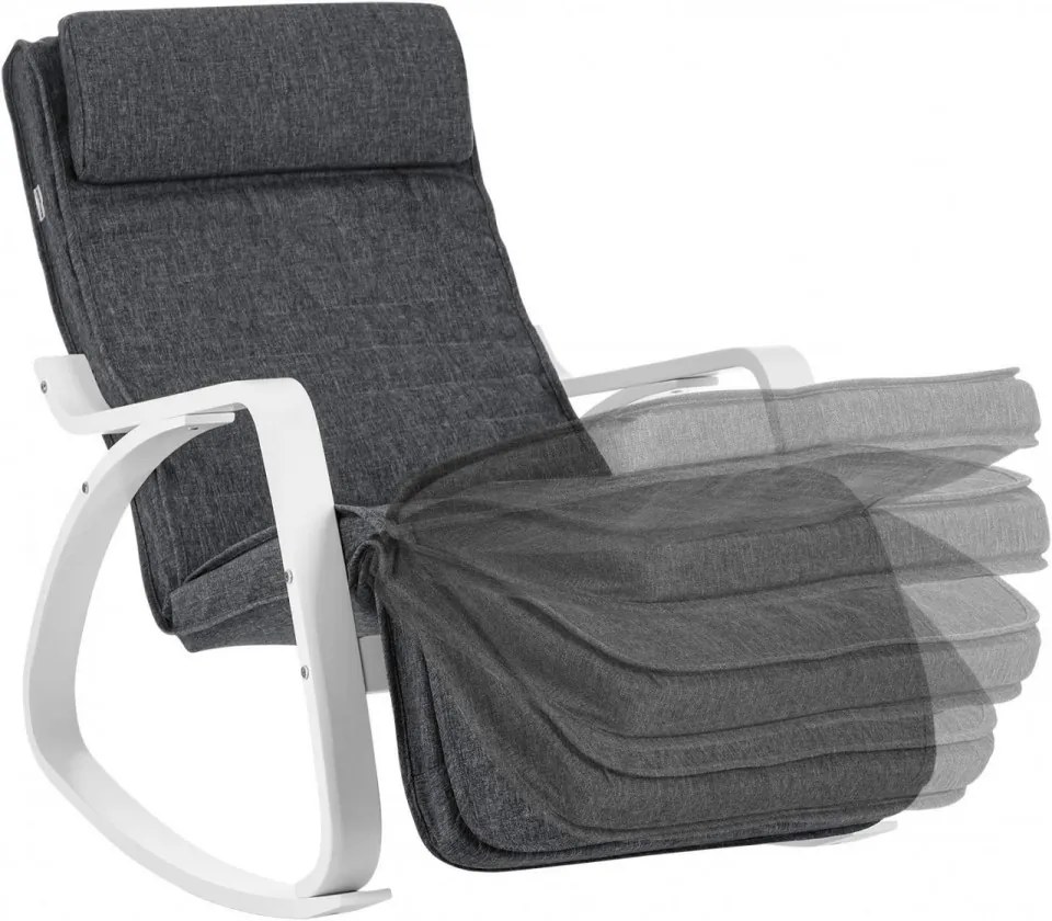 Fotoliu balansoar, lemn de mesteacan / textil, antracit / alb, Songmics