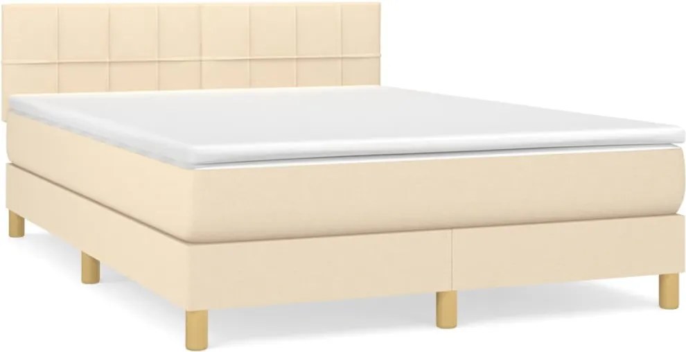 vidaXL Pat box spring cu saltea, crem, 140x200 cm, textil
