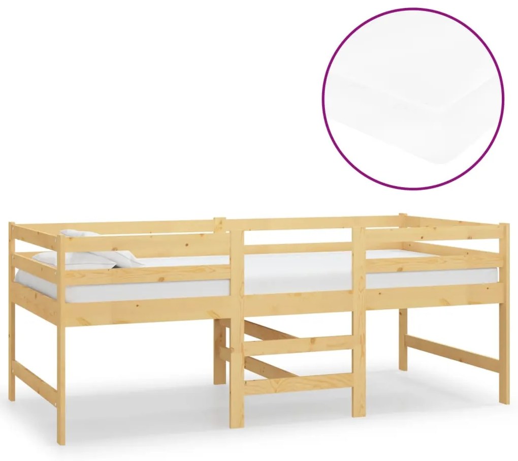3083714 vidaXL Pat înălțime medie cu saltea, 90x200 cm, lemn masiv pin
