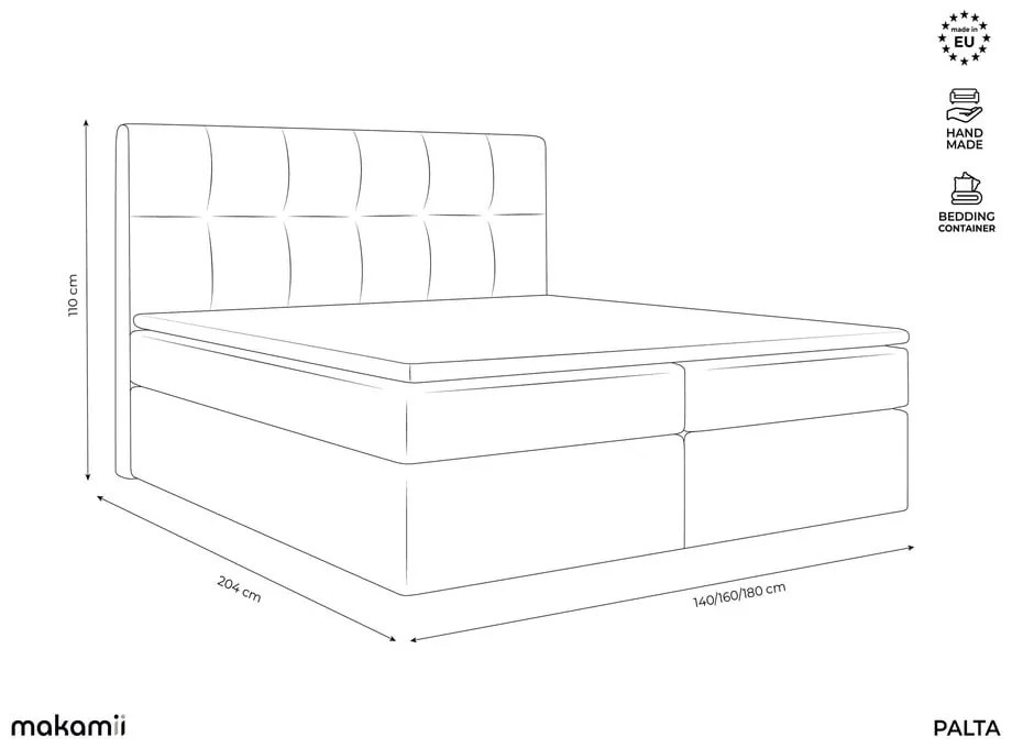 Pat boxspring gri cu spațiu de depozitare 180x200 cm Palta – Makamii