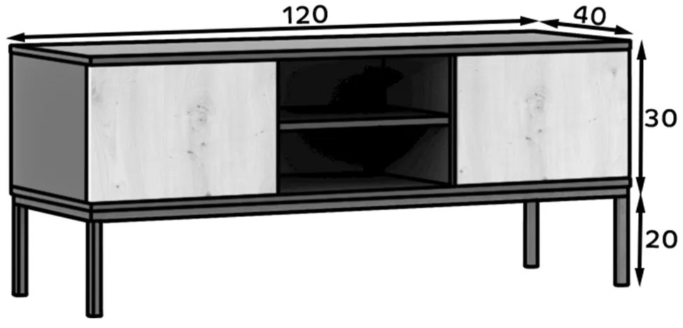 Suport TV LANZZI 120x40 cm, negru/stejar artisan