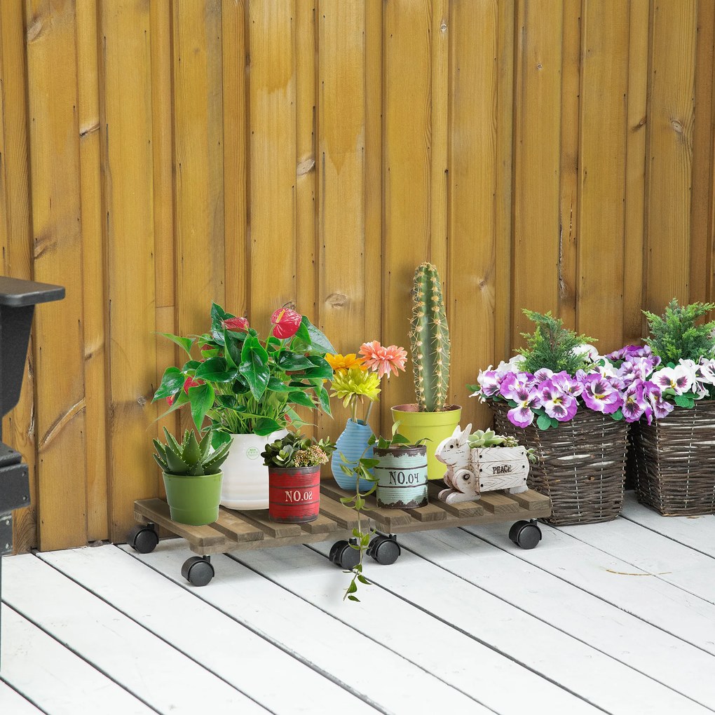 Outsunny Lot de 2 suporturi pentru plante pătrate, purtător de plante cu roți, suport pentru ghivece, pentru interior și exterior | Aosom Romania