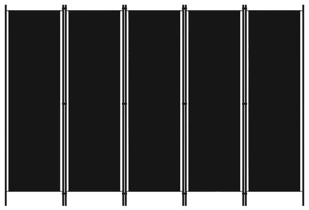 320726 vidaXL Paravan de cameră cu 5 panouri, negru, 250 x 180 cm