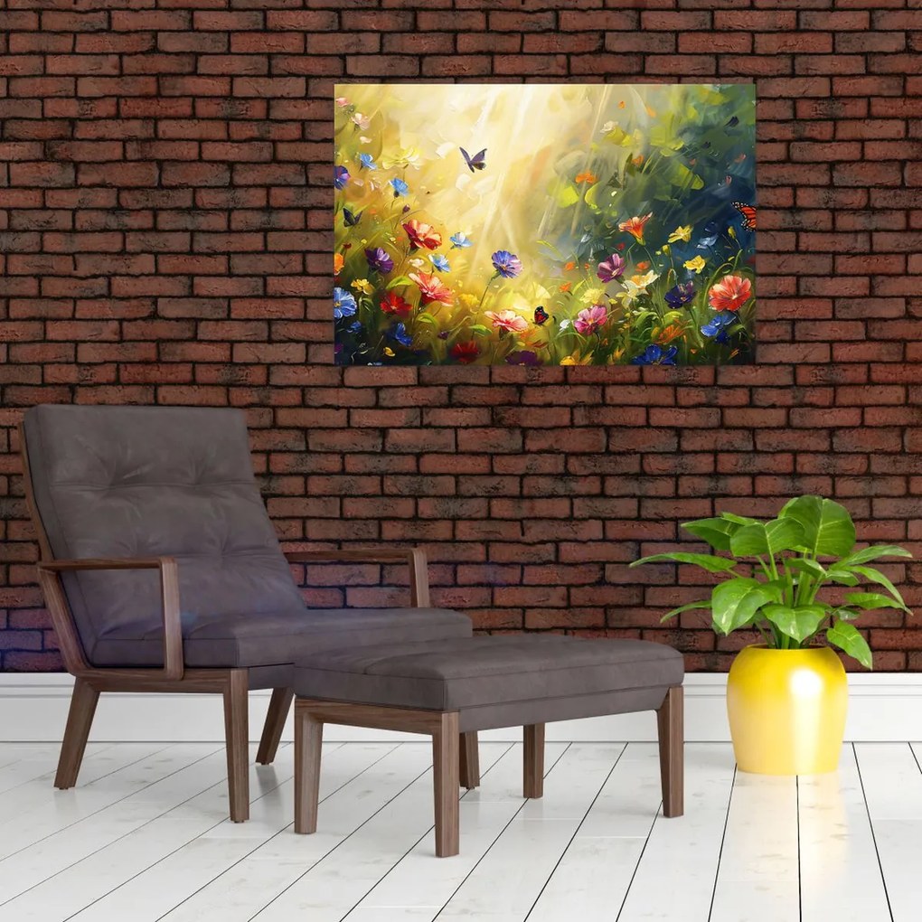 Tablou - Pajiște cu flori de primăvară, pictură (90x60 cm)