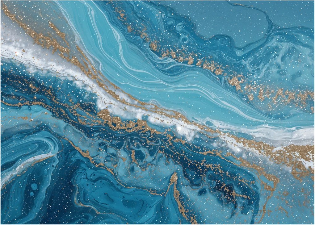 Tablou pe sticlă - Marmură bleu cu aur I. (70x50 cm)