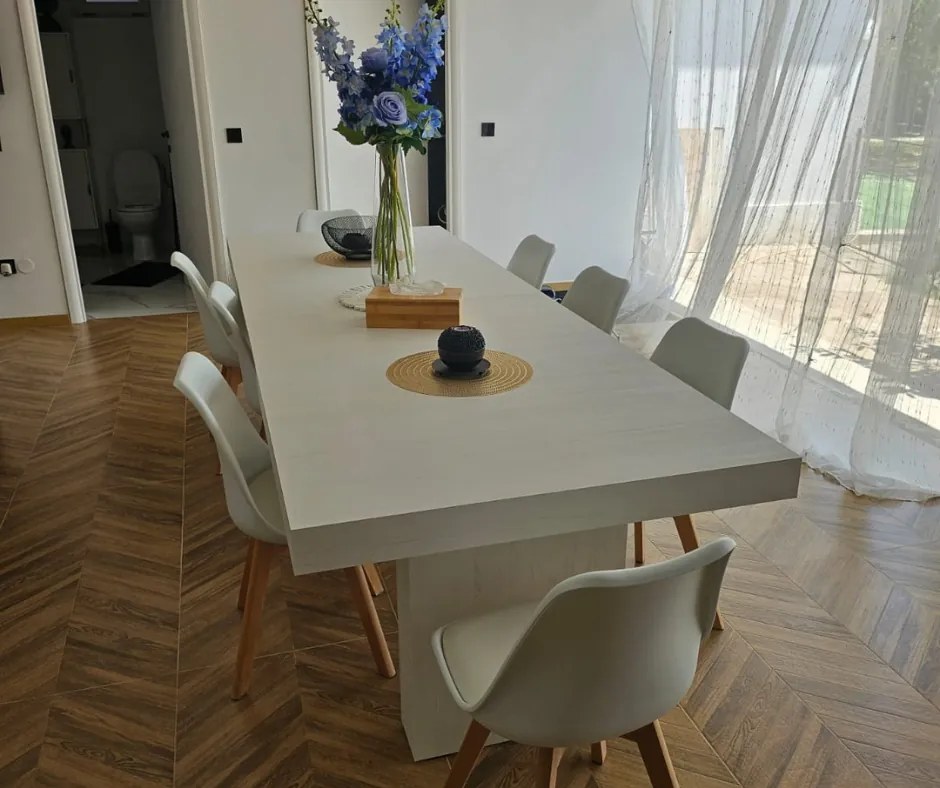 MASA EXTENSIBILA BIG FAMILY II, picior drept - STEJAR AURIU - 160 cm / 90 cm / h 77