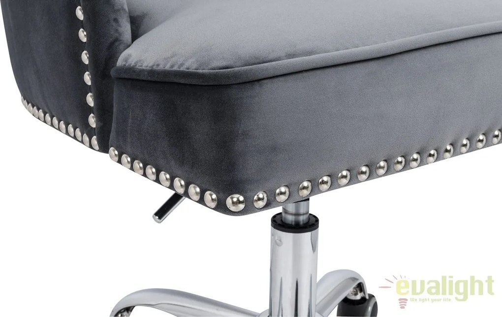 Scaun de birou elegant Victorian, catifea gri argintiu