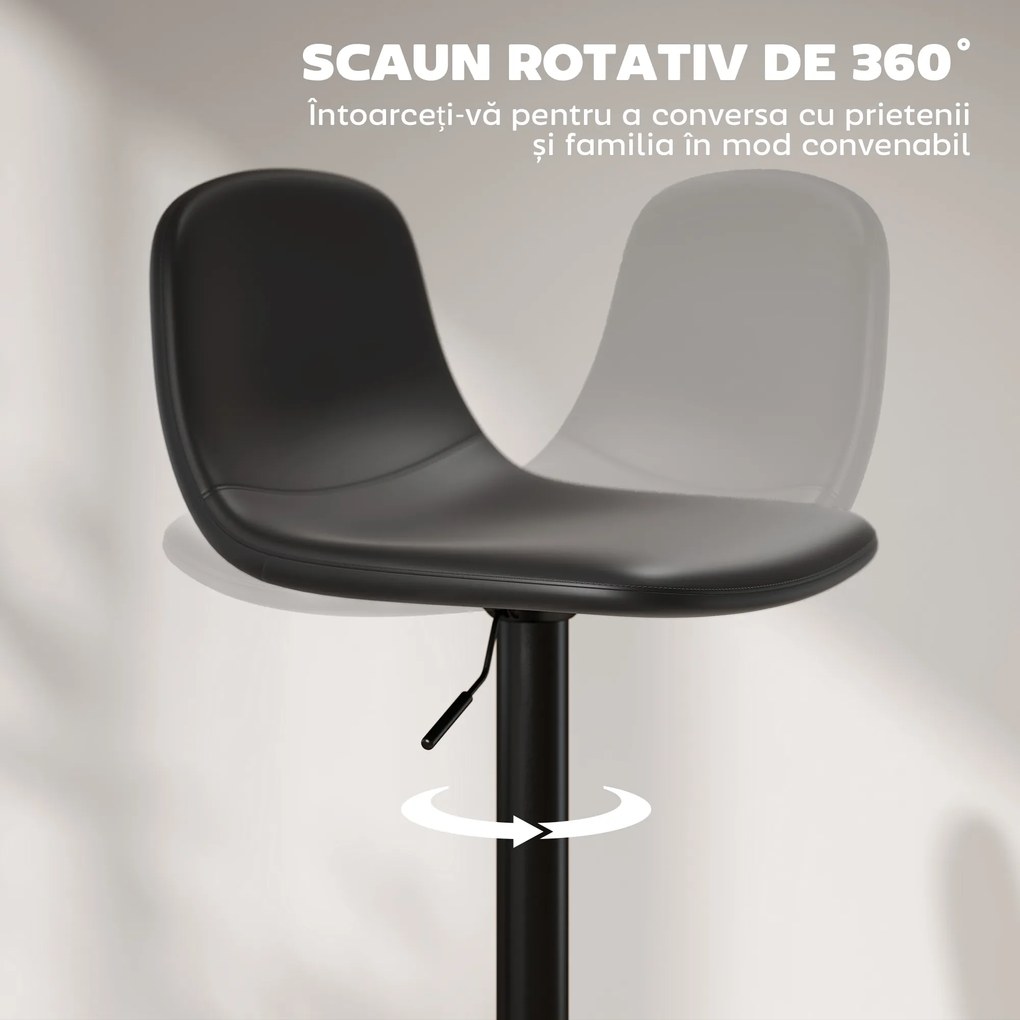 HOMCOM Set 2 Scaune de Bar cu Spătar și Înălțime Reglabilă din Piele PU Neagră | Aosom Romania