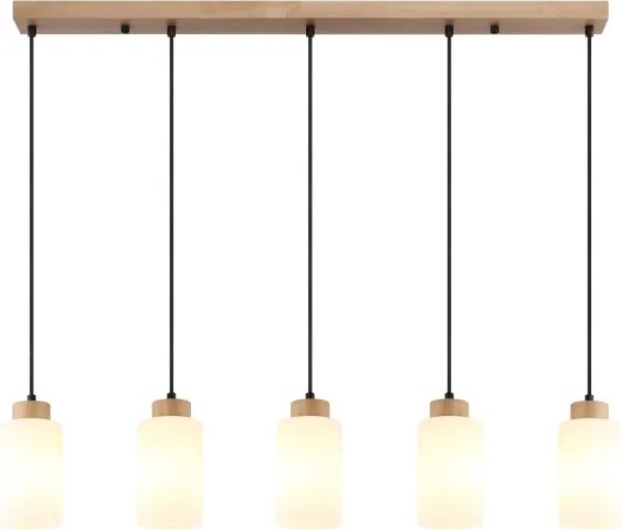 Globo 15977-5H - Lustră suspendată pe cablu ROWENA 5xE27/60W/230V stejar/alb