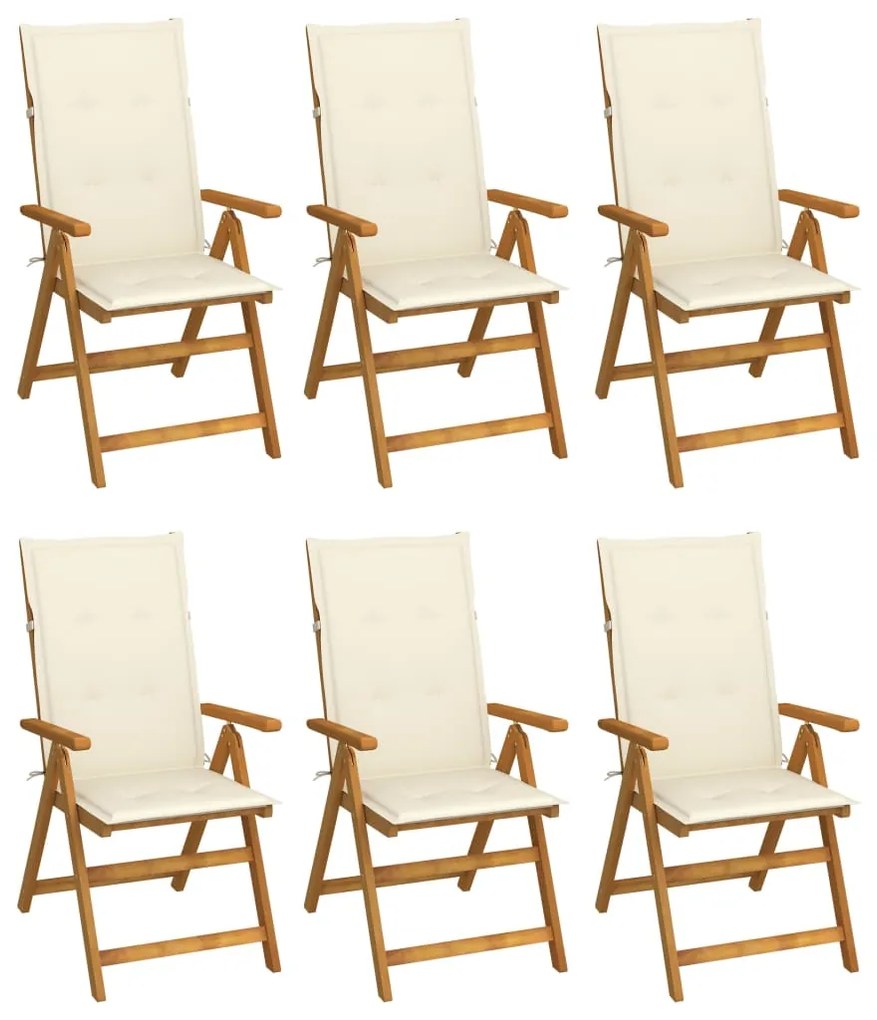 vidaXL Scaune grădină pliabile, cu perne, 6 buc., lemn masiv de acacia