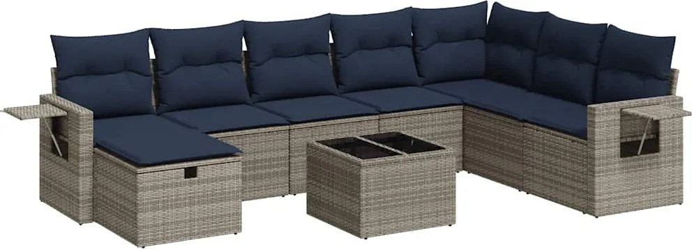 vidaXL Set canapele de grădină, 9 piese, cu perne, gri, poliratan