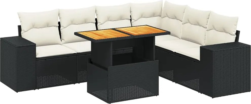 vidaXL Set canapele de grădină cu perne, 7 piese, negru, poliratan