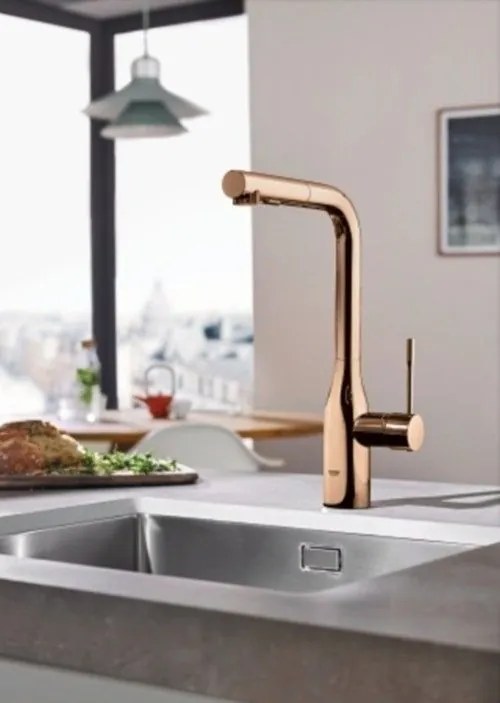 Grohe Essence Baterie chiuveta bucatarie monocomanda cu dus extractibil, cupru (warm sunset)
