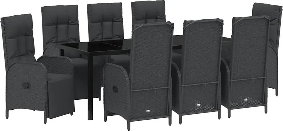 vidaXL Set de masă pentru grădină cu pernă 9 pcs Negru poliratan