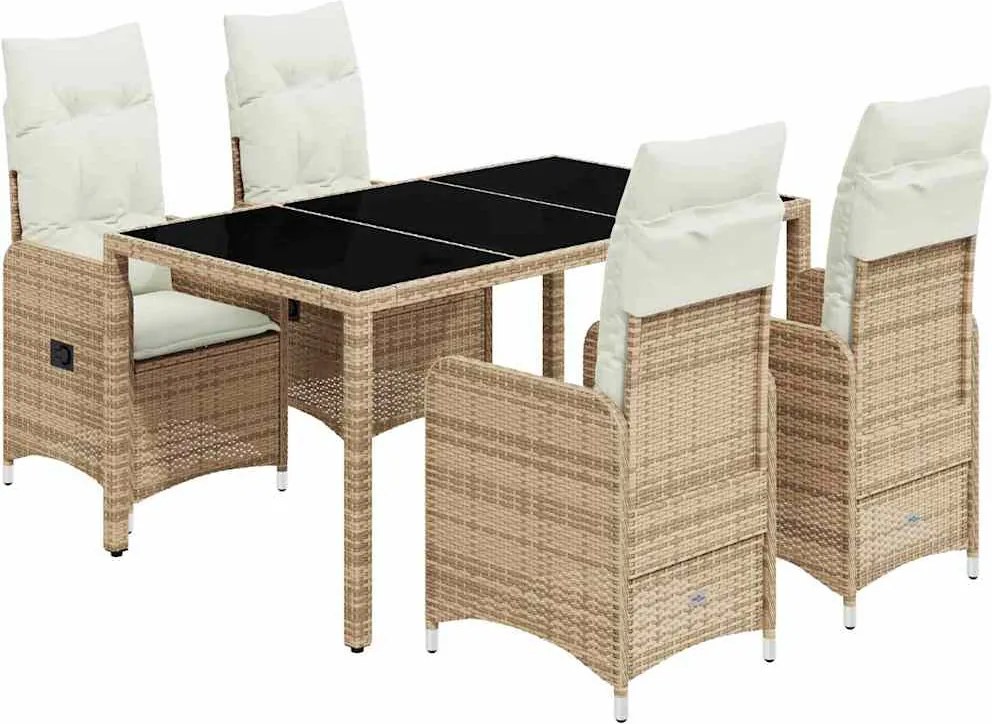 vidaXL Set bistro de grădină, 5 piese, cu perne, bej, poliratan