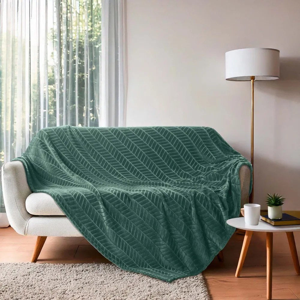 Cuvertură verde din microflanel 180x220 cm Arya – douceur d'intérieur