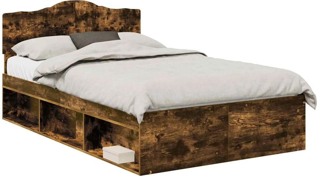 vidaXL Cadru de pat Stejar fumuriu 135 x 190 cm Lemn de pin masiv