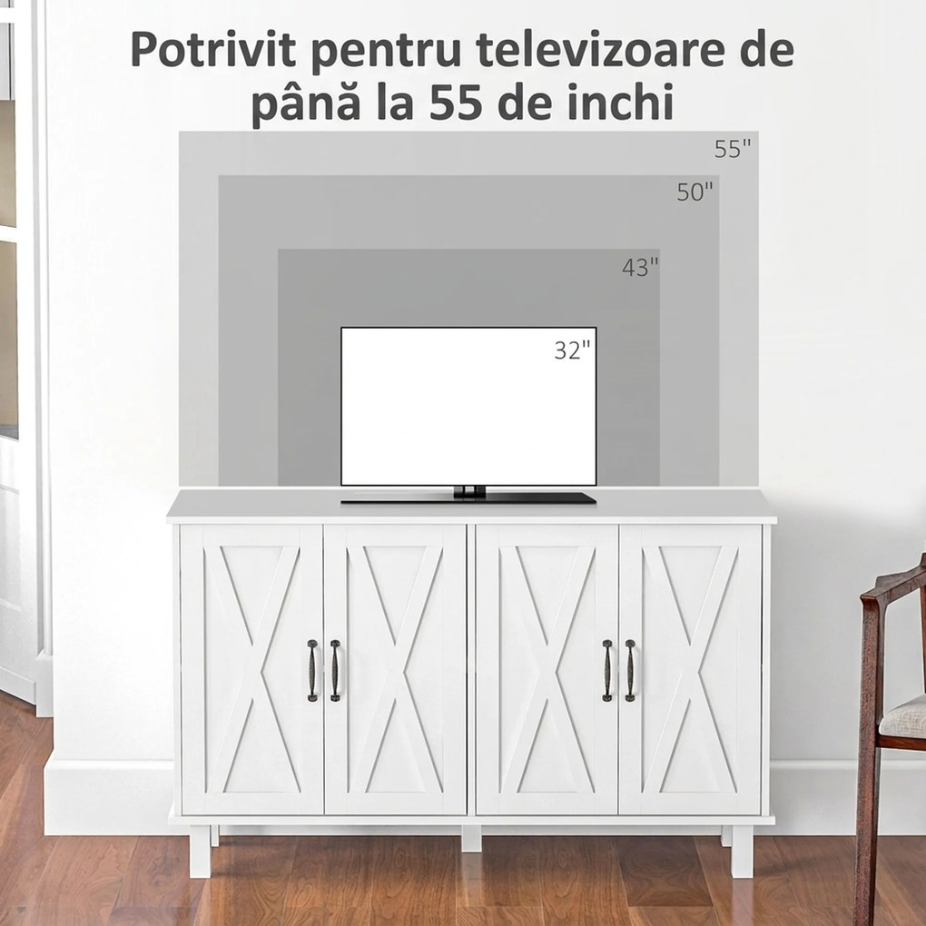 Dulap multifuncțional MDF cu 4 nivele cu 2 rafturi reglabile pentru sufragerie, bucătărie și intrare, 120x37x75 cm, alb HOMCOM | Aosom Romania