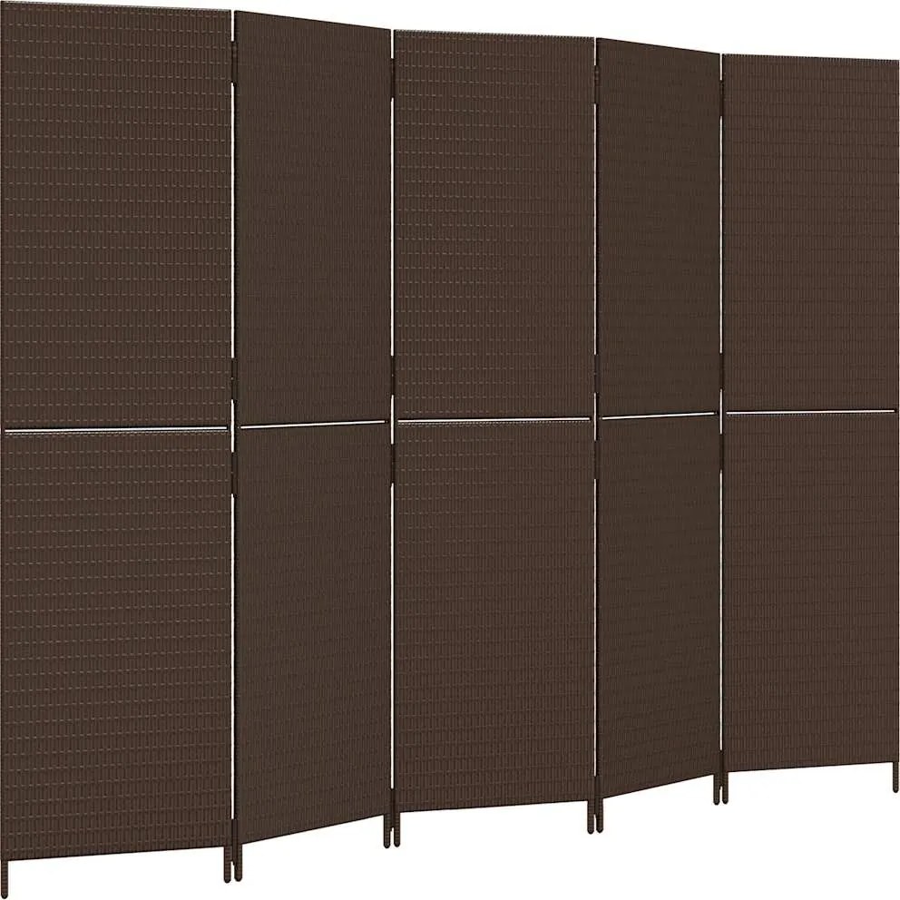 vidaXL Separator de cameră cu 5 panouri, maro, poliratan