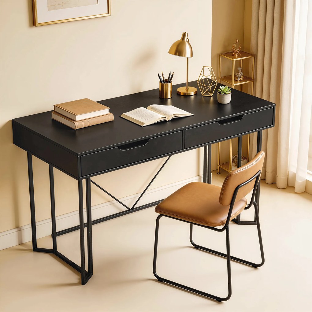 HOMCOM Birou mic pentru calculator cu 2 sertare, birou cu suprafață mare de lucru 120 x 60 x 77 cm Negru | Aosom Romania