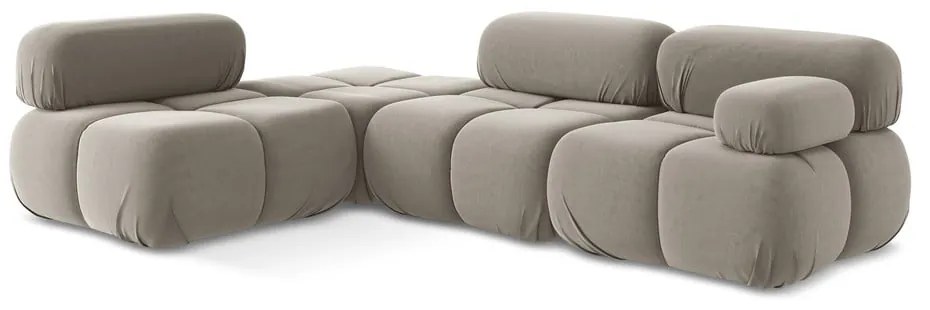 Colțar modular bej cu tapițerie din catifea (cu colț pe partea stângă) Lokua – Makamii