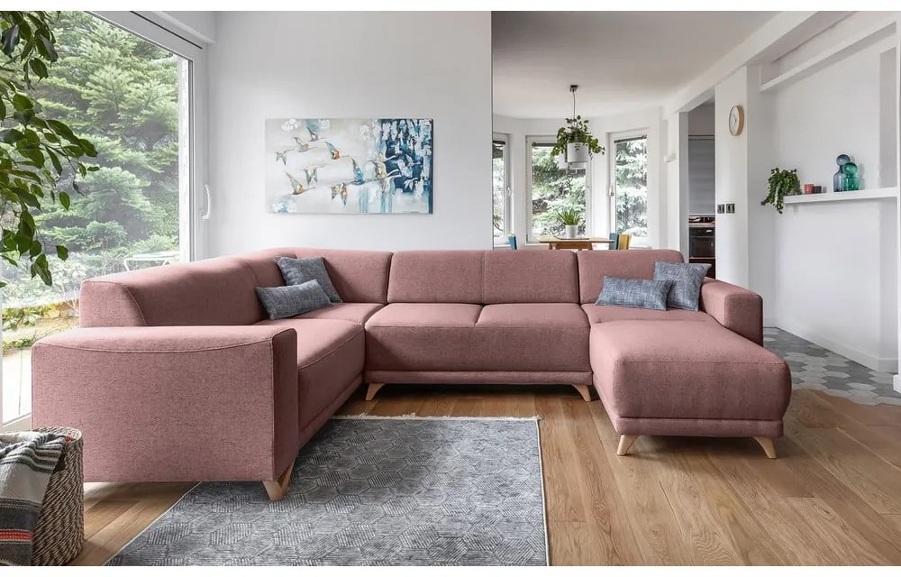 Colțar roz extensibil/cu spațiu de depozitare (cu colț pe partea stângă/în formă de "U") Classy Sophie – Miuform