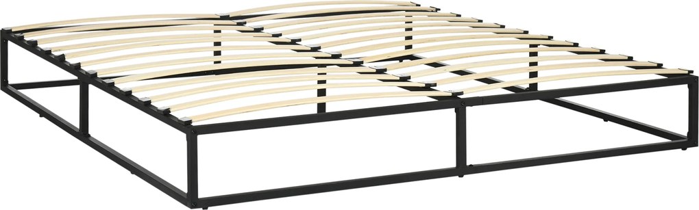 HOMCOM Cadru de pat de 180 cm Structură de pat din oțel cu somier și lamele din placaj 180x200x25 cm Negru | Aosom Romania
