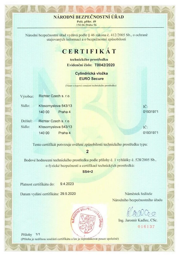 Cilinru Richter ES.30/30.NI 30+30 mm, 6 buc. chei