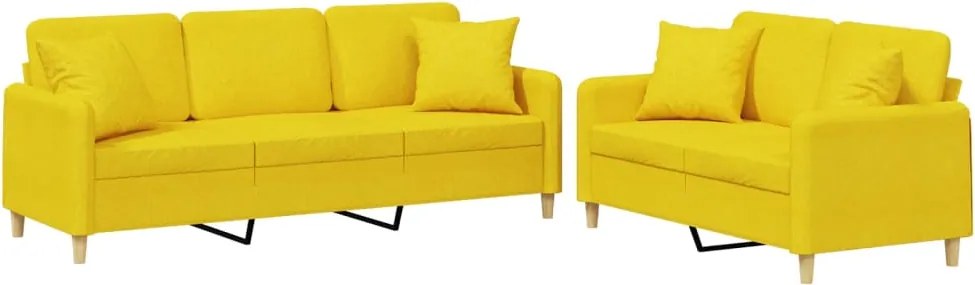 vidaXL Set de canapele cu perne, 2 piese, galben deschis, textil