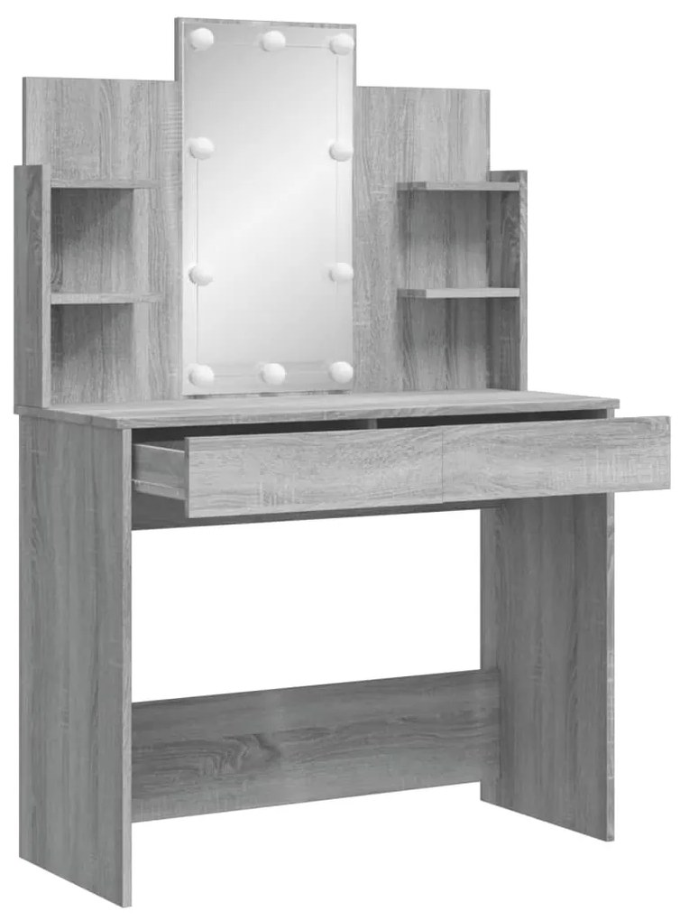 Masa de toaleta cu LED-uri, gri sonoma, 96x40x142 cm