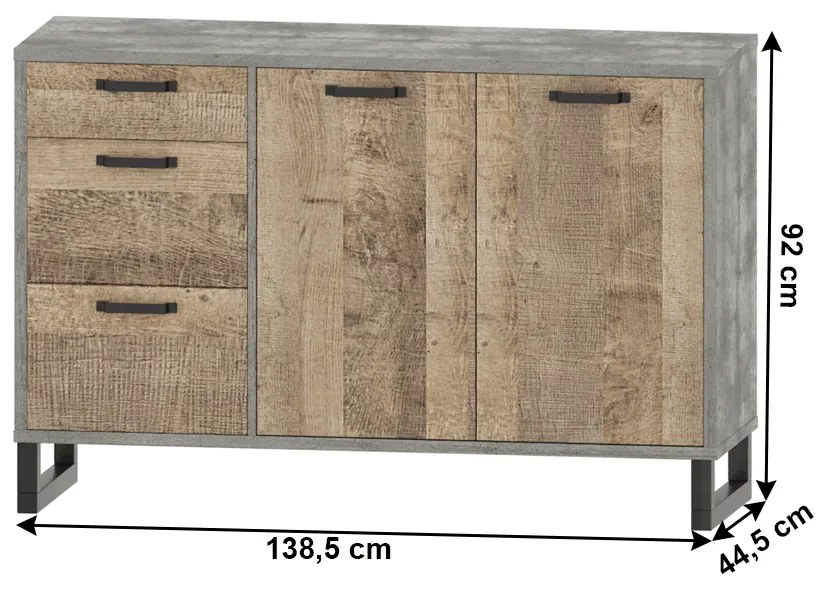 Zondo Comodă Bareni 2D3S (Stejar nisipiu + gri). 1034124