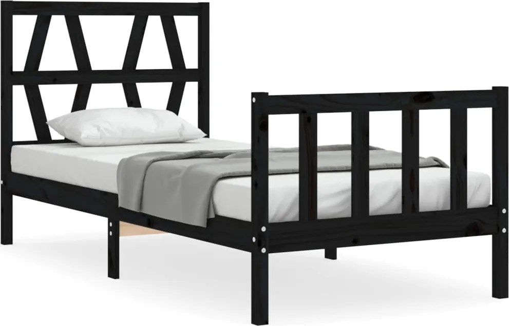 vidaXL Cadru de pat cu tăblie Small Single, negru, lemn masiv