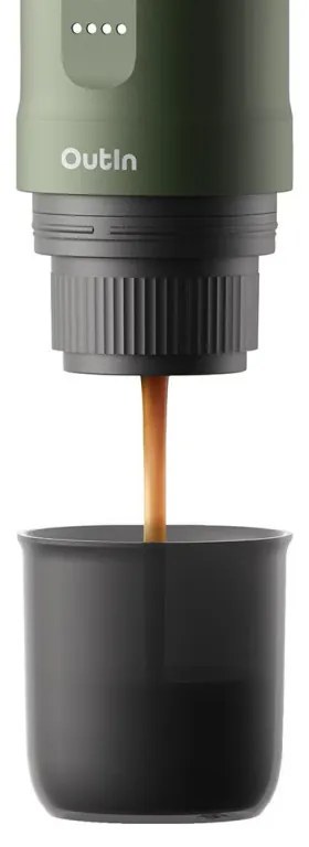 Еspressor portabil Outin Nano Forest Green, 12/24 V, 7500mAh, 20bar, 80ml, Incarcare USB, Cafea macinata si capsule, Verde