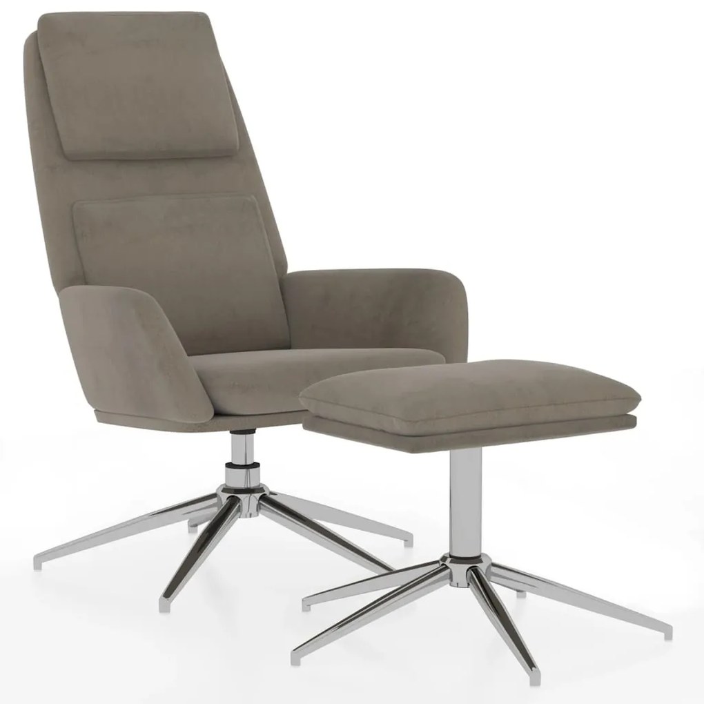 3097781 vidaXL Scaun de relaxare cu taburet, gri deschis, microfibră