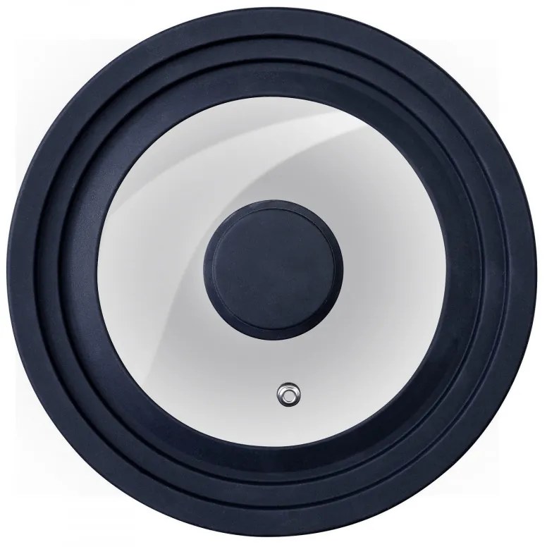 Capac universal Fackelmann 688655, Potrivit pentru vase cu diametru 16/18/20 cm, Sticla / silicon, Negru