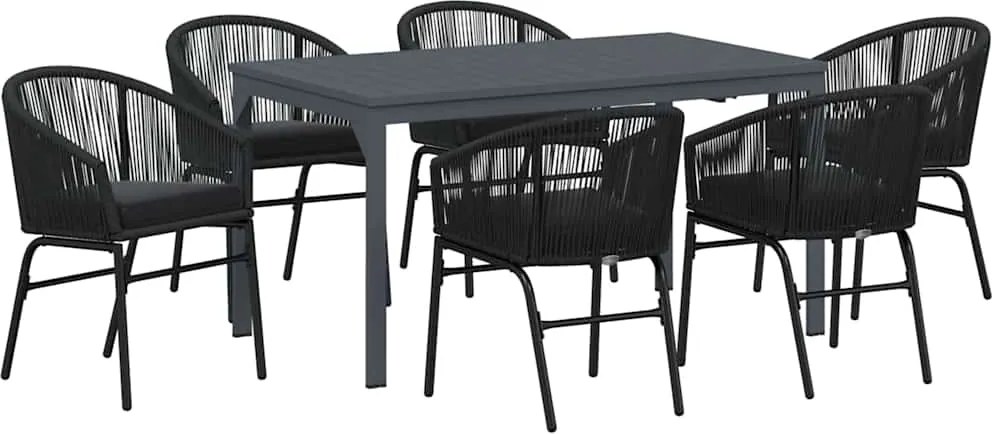 vidaXL Set de masă pentru grădină 7 pcs Negru poliratan
