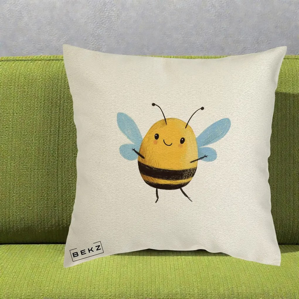 Perna Decorativa Buburuza pe Trifoi cu Patru Foi, 40x40 cm, Ecru, Husa Detasabila, Perna Inclusa, BEKZ®