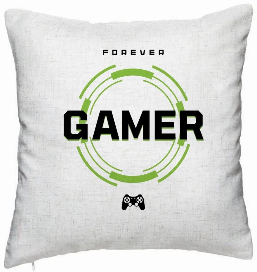 Perna Decorativa, Model Forever Gamer, 40x40 cm, Alb Murdar, Husa Detasabila, Burduf