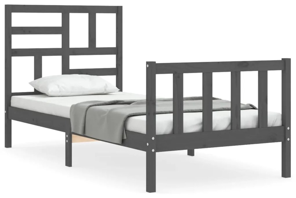 3193068 vidaXL Cadru de pat cu tăblie, gri, 100x200 cm, lemn masiv